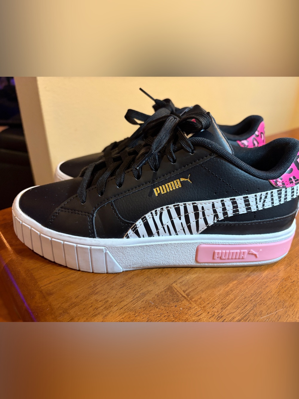 Puma Cali Star Summer Roar Sneakers Black with pink & Zebra (Grade School)